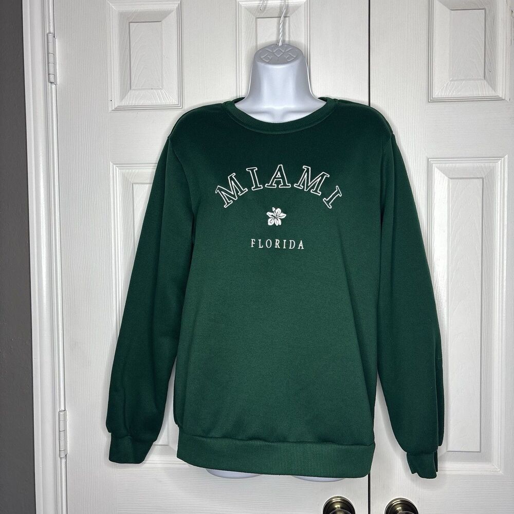 Large Shein Miami Florida Sweatshirt Green Crewneck Casual Pullover